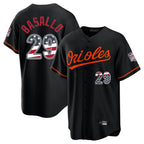 Kooe B.Orioles #29 Samuel Basallo Player Black USA 250 Fourth of July Home Game Stitched Jerseys