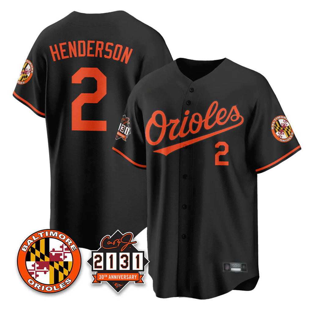 Kooe B.Orioles #2 Gunnar Henderson Player Black 30th Anniversary of 2131 Home Game Stitched Jerseys
