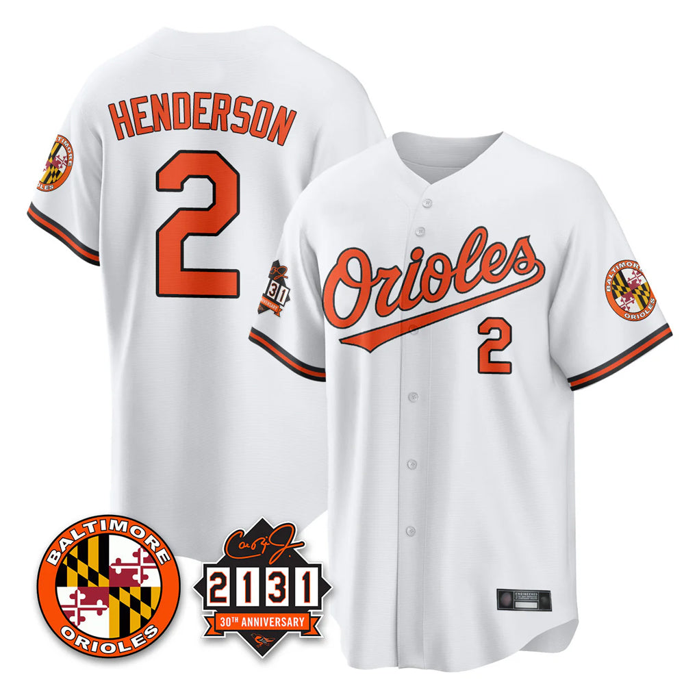 Kooe B.Orioles #2 Gunnar Henderson Player White 30th Anniversary of 2131 Home Game Stitched Jerseys