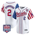 Kooe B.Orioles #2 Gunnar Henderson Player White USA 250 Independence Day Vapor Premier Home Game Stitched Jerseys