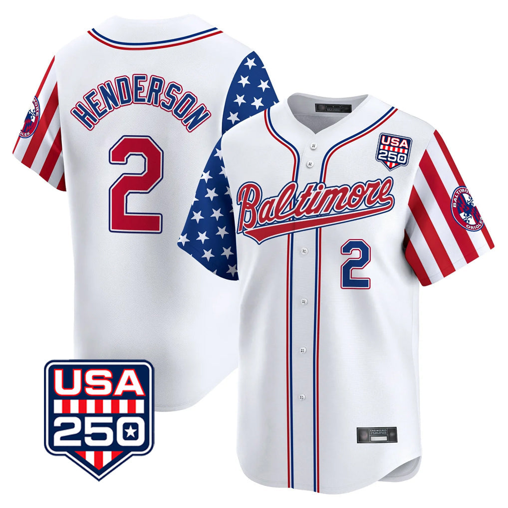 Kooe B.Orioles #2 Gunnar Henderson Player White USA 250 Independence Day Vapor Premier Limited Home Game Stitched Jerseys