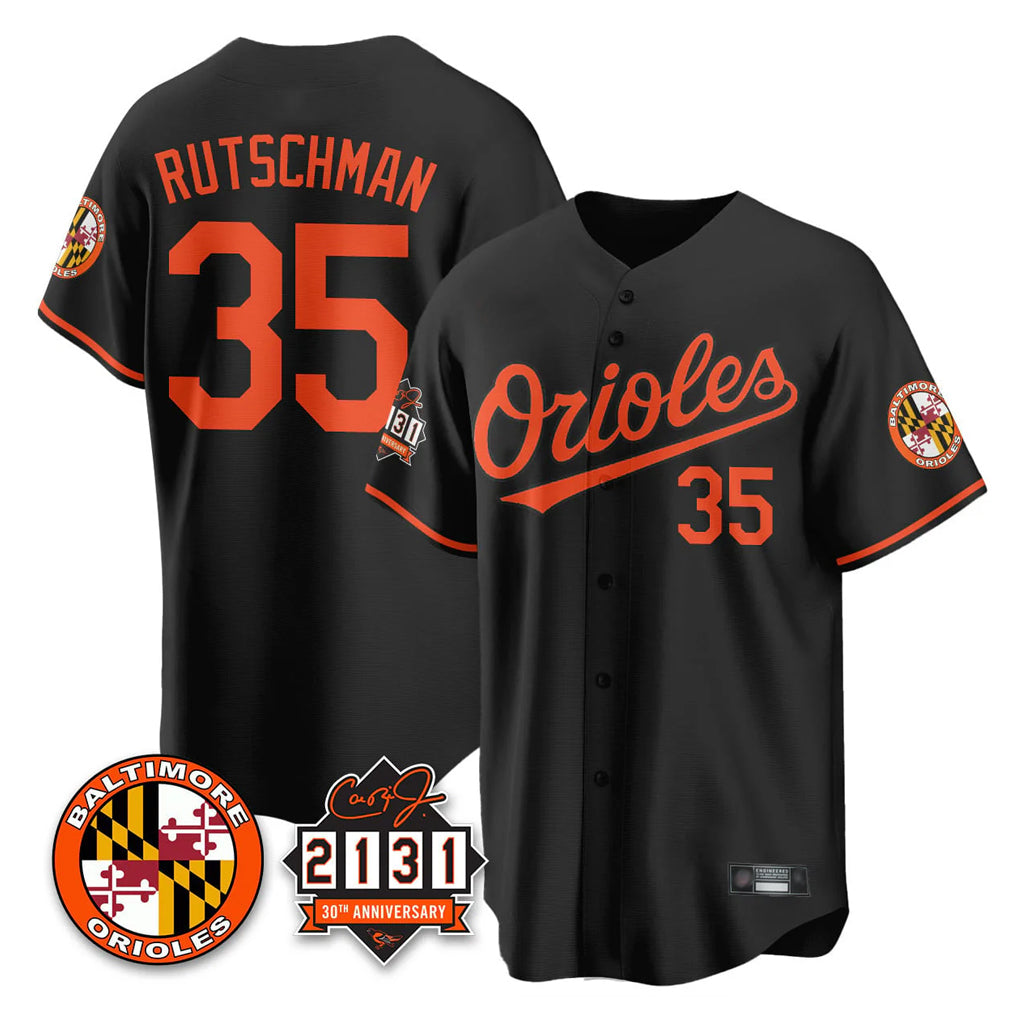 Kooe B.Orioles #35 Adley Rutschman Black 30th Anniversary of 2131 Home Game Stitched Jerseys