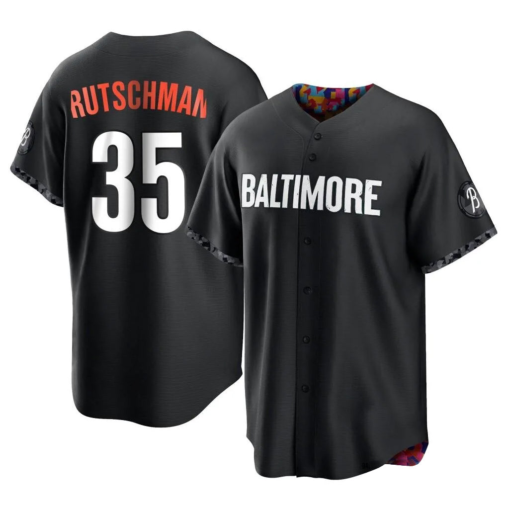 Kooe B.Orioles #35 Adley Rutschman Black City Connect Home Game Stitched Jerseys