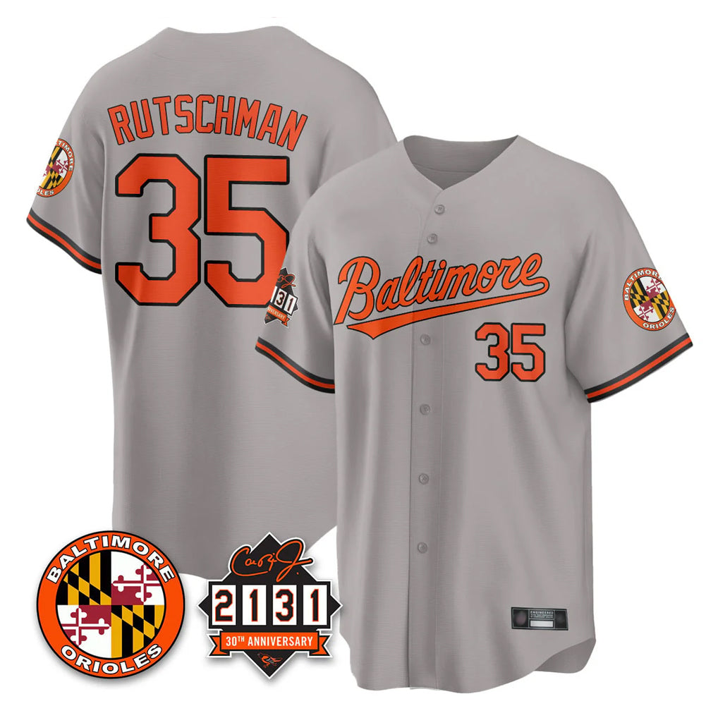 Kooe B.Orioles #35 Adley Rutschman Gray 30th Anniversary of 2131 Home Game Stitched Jerseys