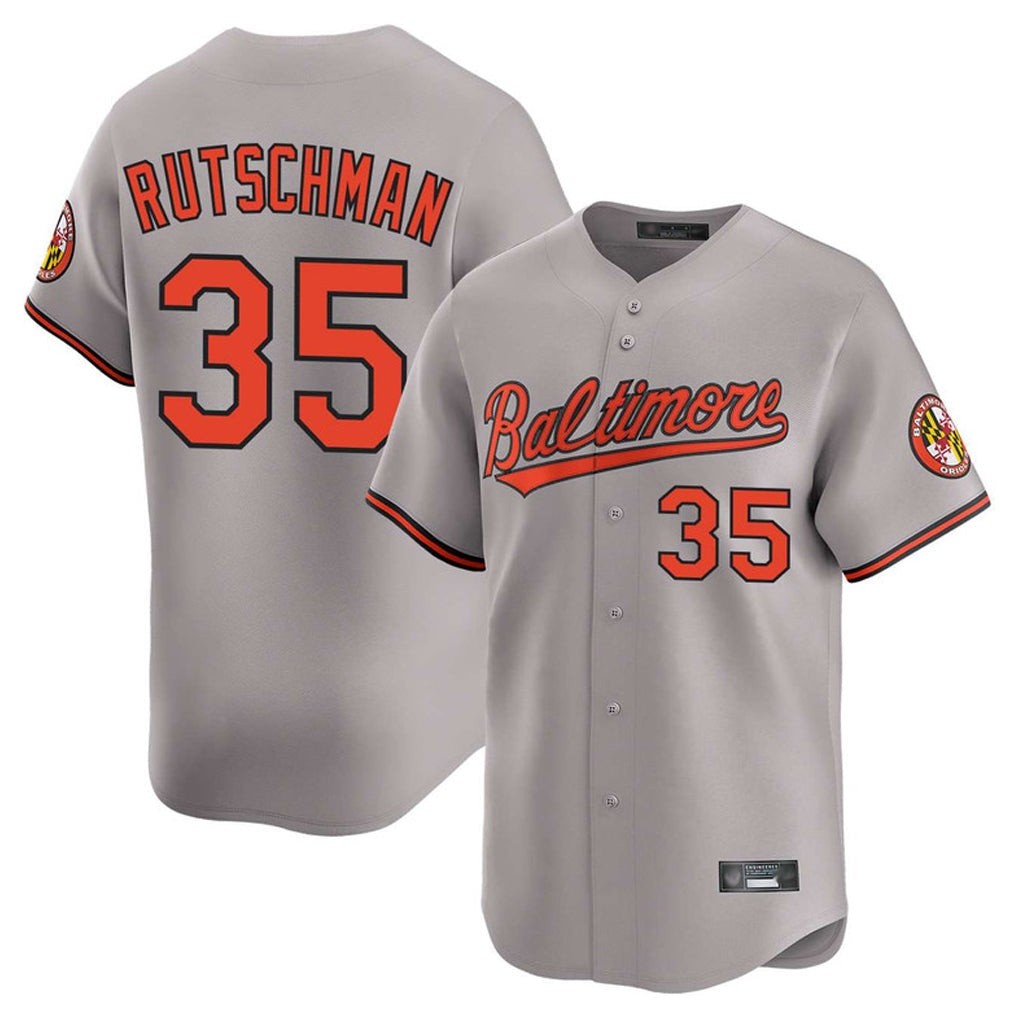 Kooe B.Orioles #35 Adley Rutschman Gray Limited Home Game Stitched Jerseys