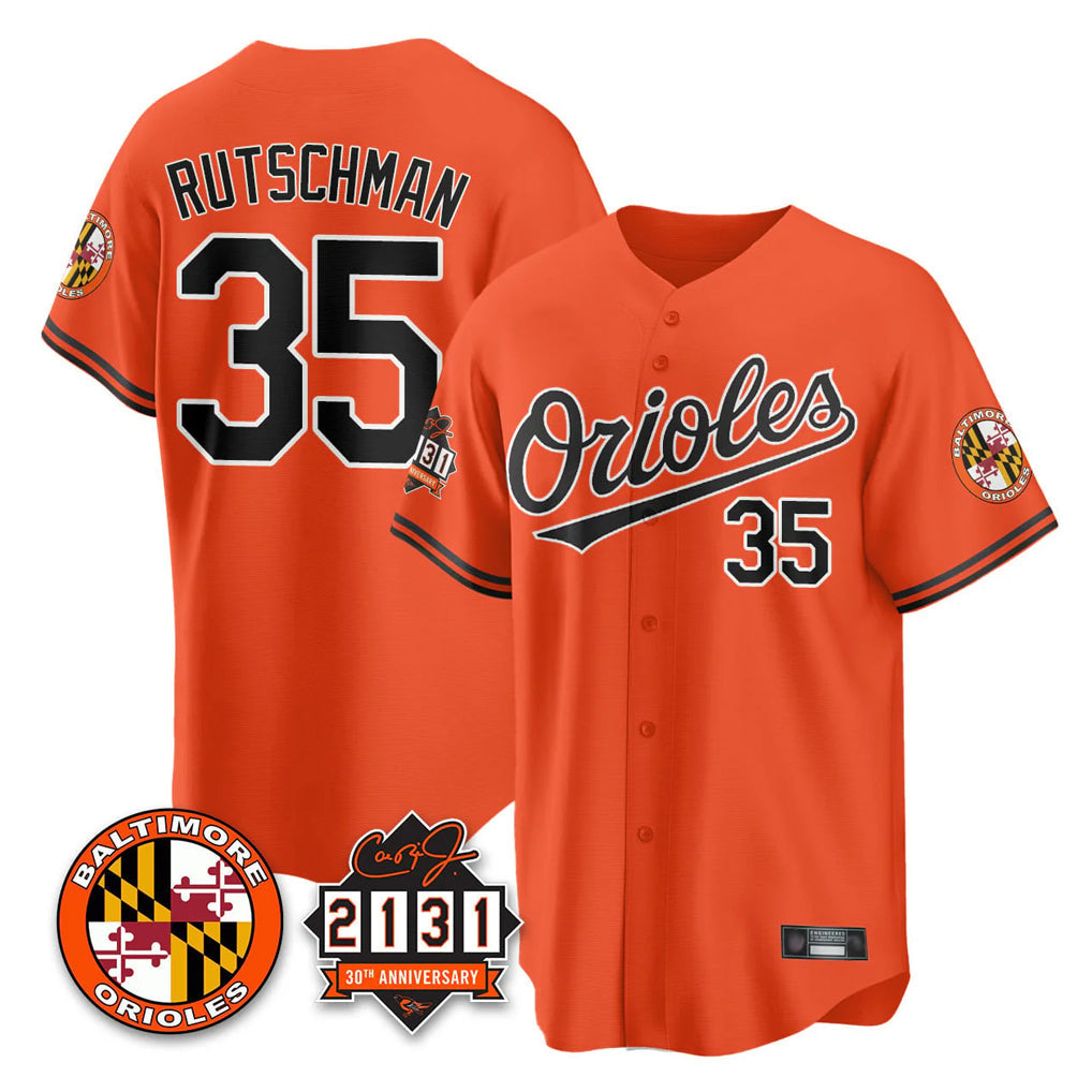 Kooe B.Orioles #35 Adley Rutschman Orange 30th Anniversary of 2131 Home Game Stitched Jerseys