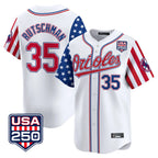Kooe B.Orioles #35 Adley Rutschman White USA 250 Independence Day Vapor Premier Home Game Stitched Jerseys