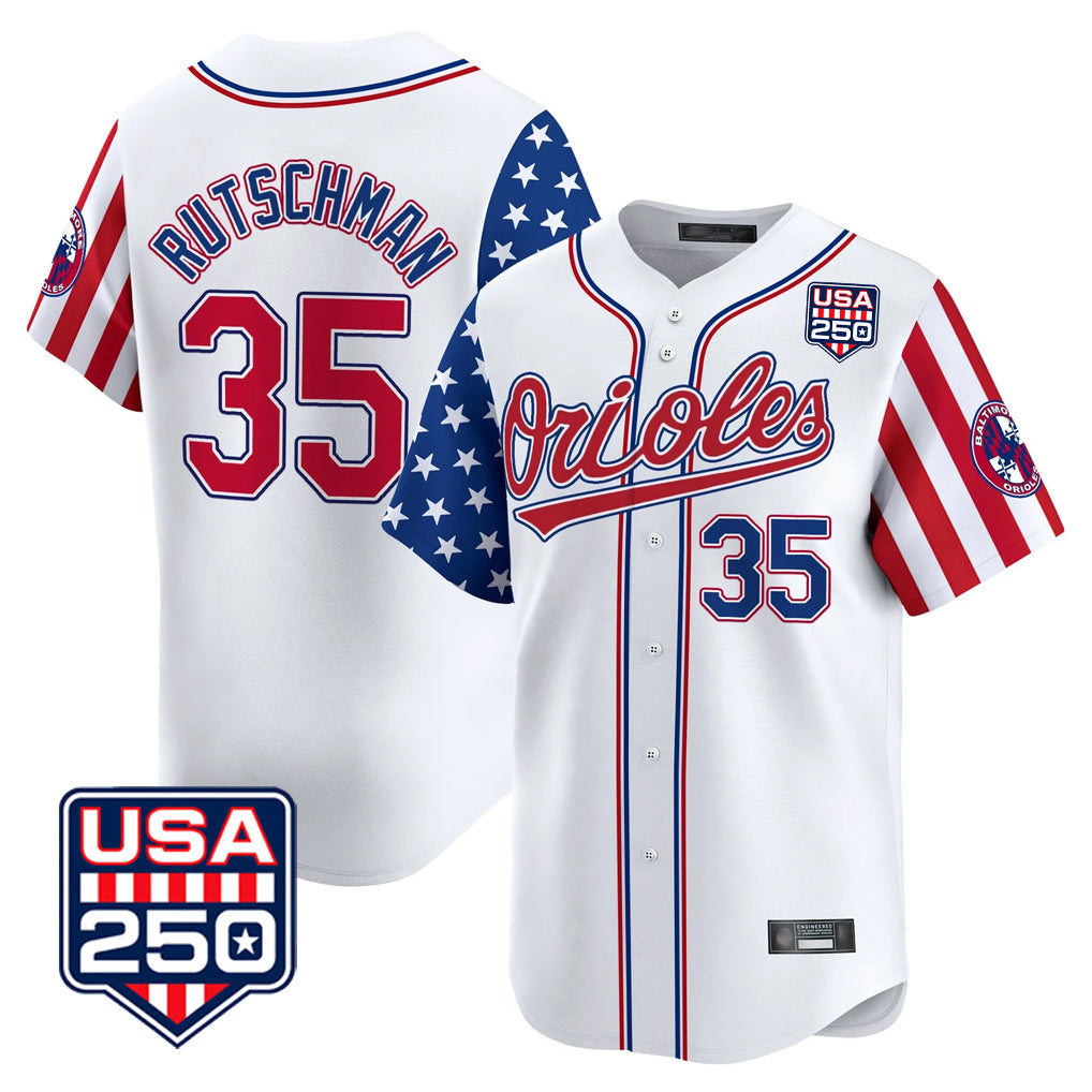 Kooe B.Orioles #35 Adley Rutschman White USA 250 Independence Day Vapor Premier Home Game Stitched Jerseys