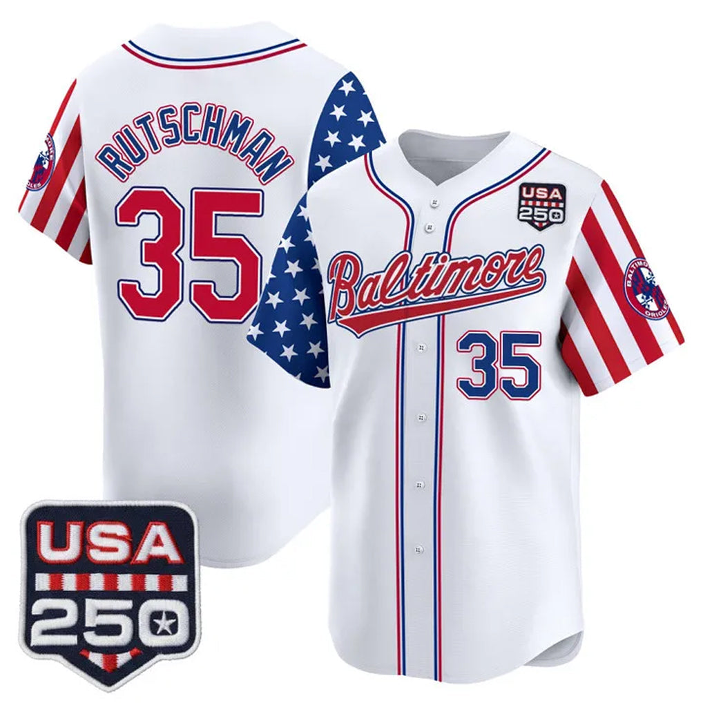 Kooe B.Orioles #35 Adley Rutschman White USA 250 Independence Day Vapor Premier Limited Home Game Stitched Jerseys