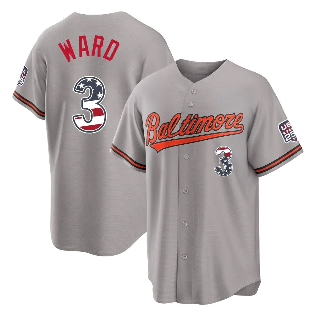 Kooe B.Orioles #3 Taylor Ward Player Gray USA 250 Fourth of July Home Game Stitched Jerseys