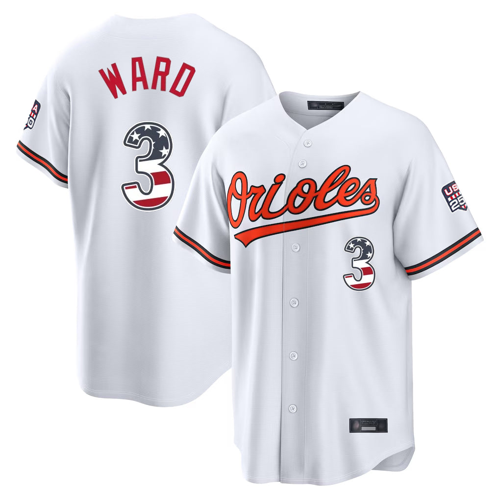 Kooe B.Orioles #3 Taylor Ward Player White USA 250 Fourth of July Home Game Stitched Jerseys