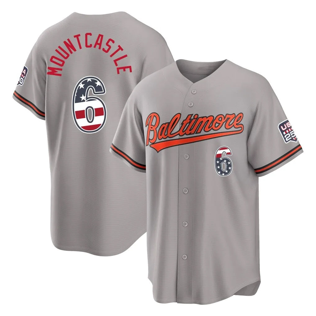 Kooe B.Orioles #6 Ryan Mountcastle Player Gray USA 250 Fourth of July Home Game Stitched Jerseys