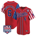 Kooe B.Orioles #6 Ryan Mountcastle Player Red USA 250 Independence Day Vapor Premier Limited Home Game Stitched Jerseys