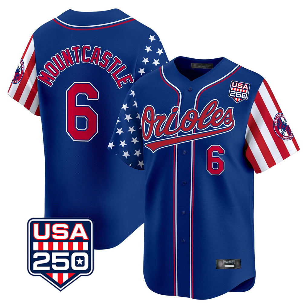 Kooe B.Orioles #6 Ryan Mountcastle Player Royal USA 250 Independence Day Vapor Premier Limited Home Game Stitched Jerseys