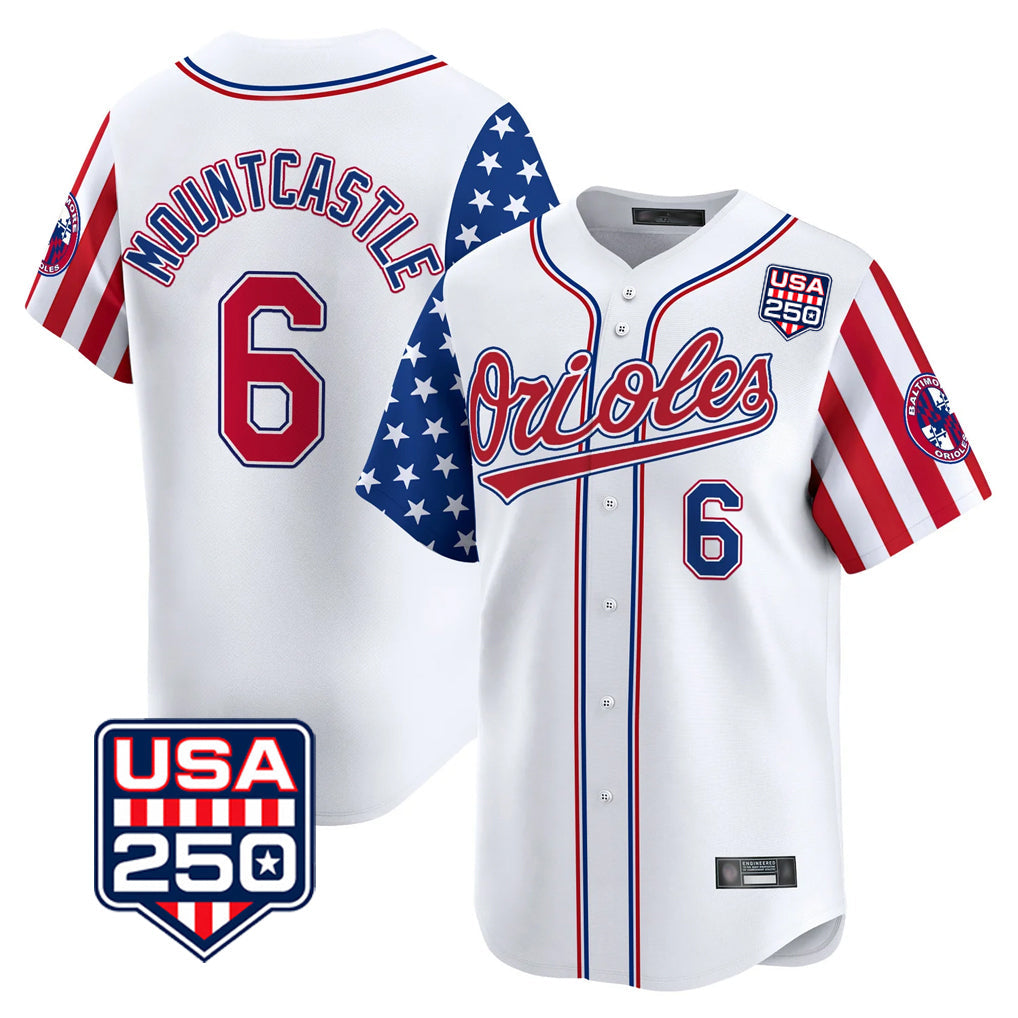 Kooe B.Orioles #6 Ryan Mountcastle Player White USA 250 Independence Day Vapor Premier Home Game Stitched Jerseys