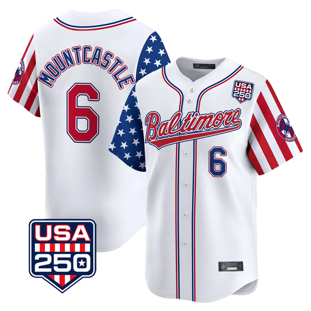 Kooe B.Orioles #6 Ryan Mountcastle Player White USA 250 Independence Day Vapor Premier Limited Home Game Stitched Jerseys