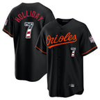 Kooe B.Orioles #7 Jackson Holliday Player Black USA 250 Fourth of July Home Game Stitched Jerseys