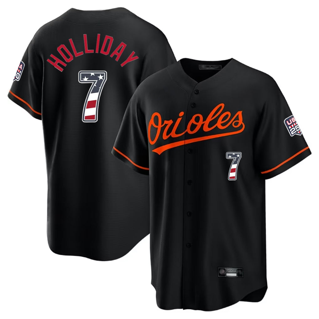 Kooe B.Orioles #7 Jackson Holliday Player Black USA 250 Fourth of July Home Game Stitched Jerseys