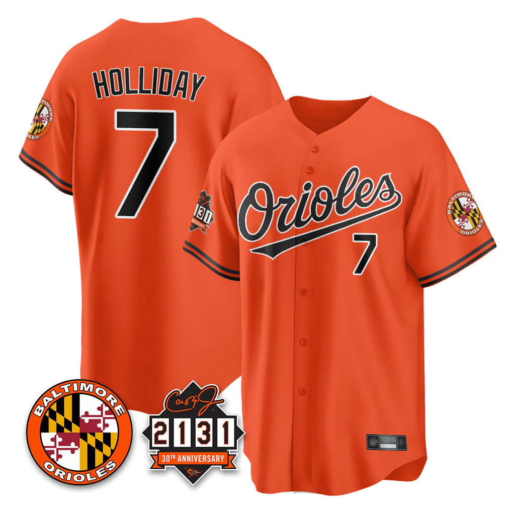 Kooe B.Orioles #7 Jackson Holliday Player Orange 30th Anniversary of 2131 Home Game Stitched Jerseys