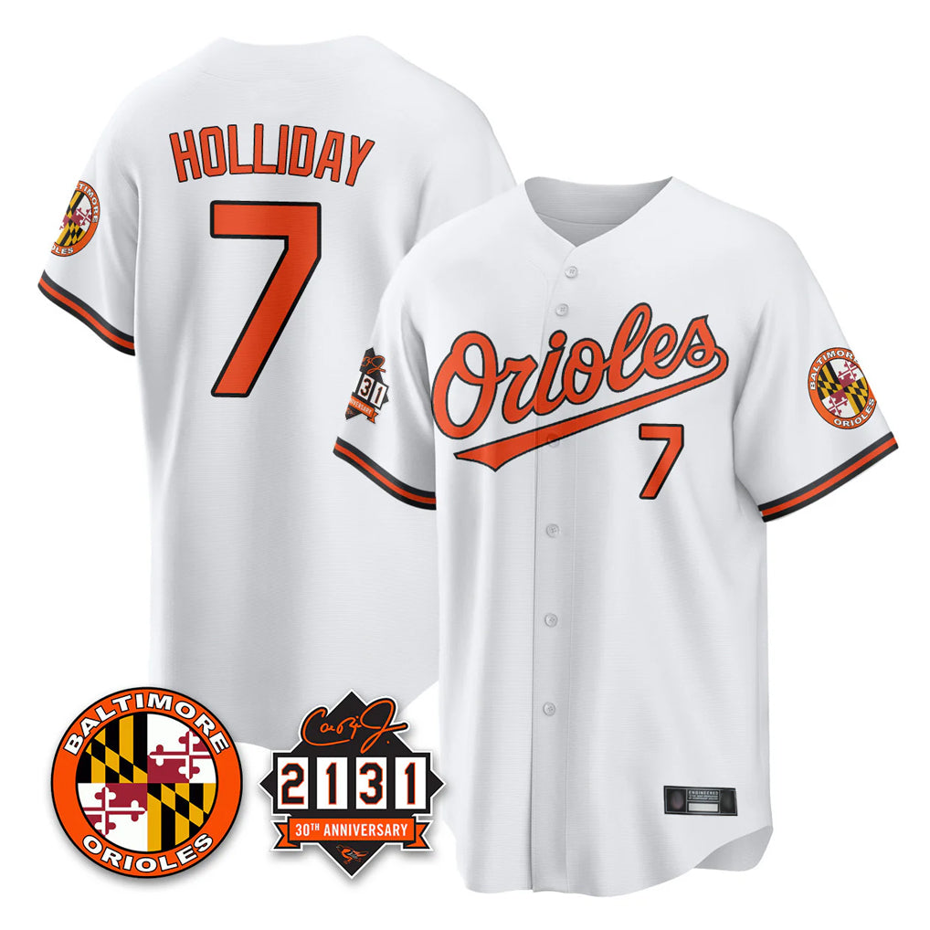 Kooe B.Orioles #7 Jackson Holliday Player White 30th Anniversary of 2131 Home Game Stitched Jerseys