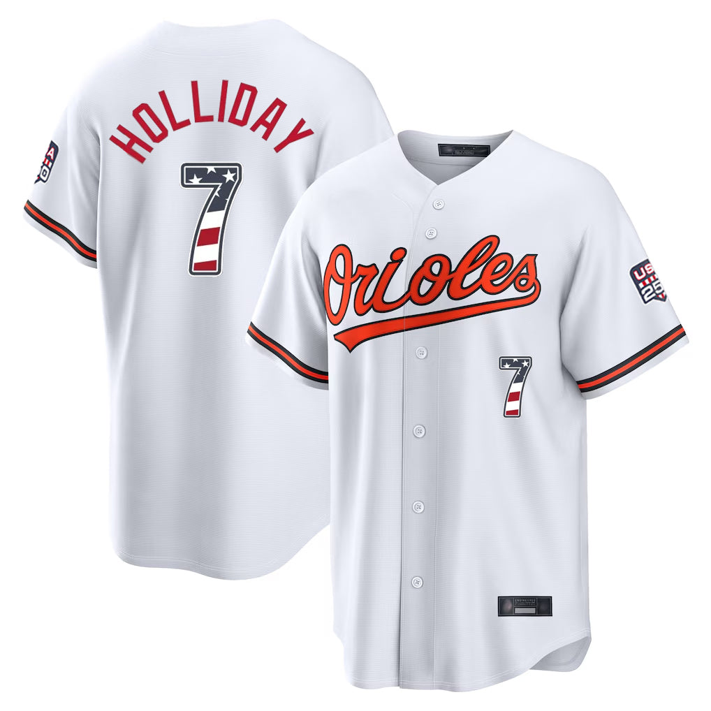 Kooe B.Orioles #7 Jackson Holliday Player White USA 250 Fourth of July Home Game Stitched Jerseys