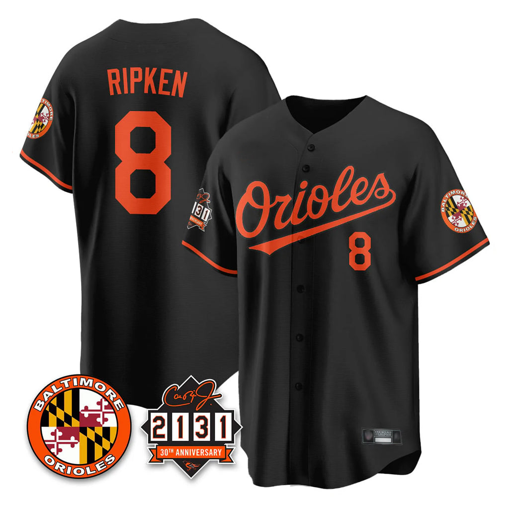 Kooe B.Orioles #8 Cal Ripken Player Black 30th Anniversary of 2131 Home Game Stitched Jerseys