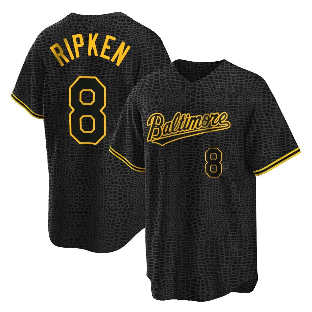Kooe B.Orioles #8 Cal Ripken Player Black Snake Skin City Home Game Stitched Jerseys