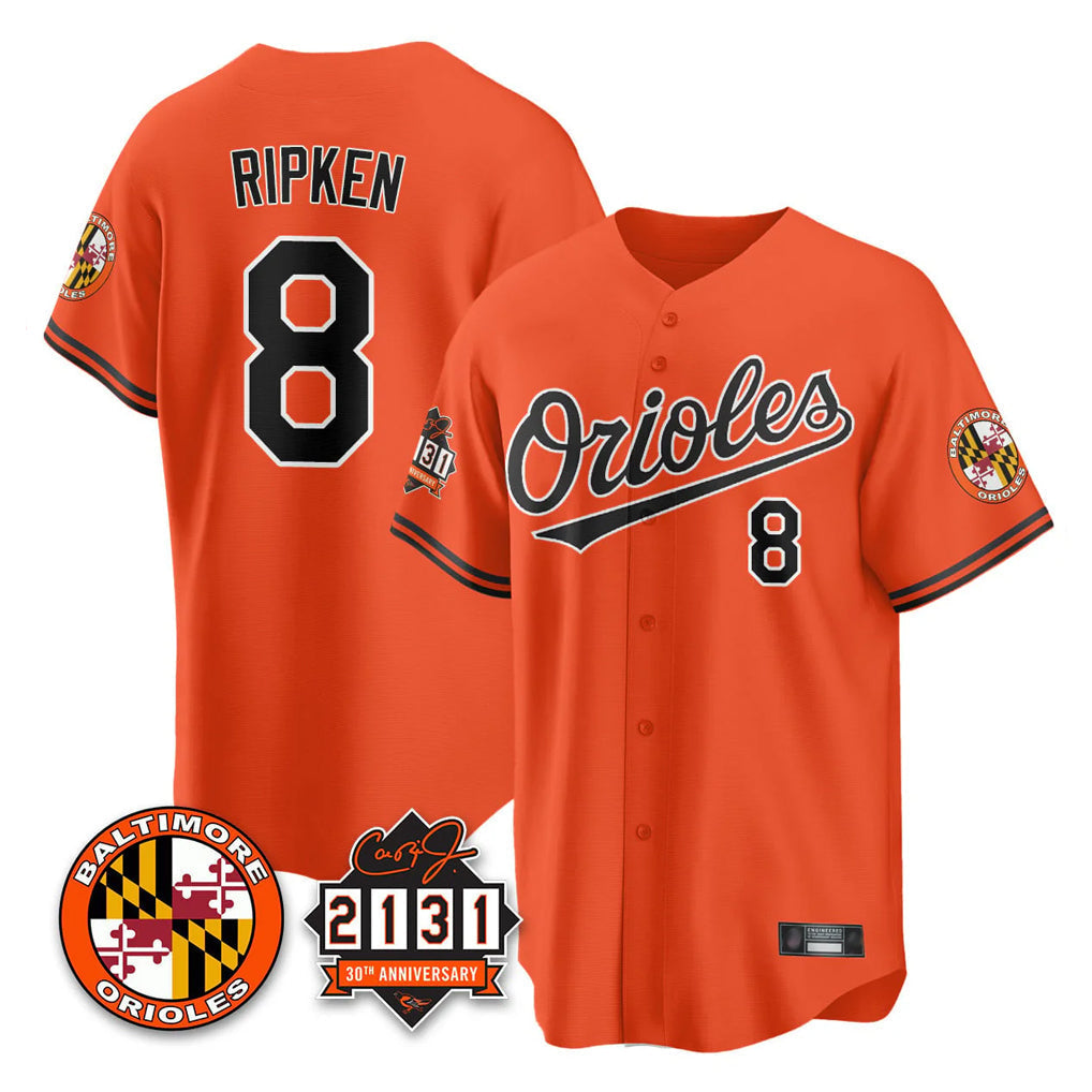Kooe B.Orioles #8 Cal Ripken Player Orange 30th Anniversary of 2131 Home Game Stitched Jerseys