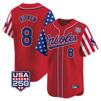 Kooe B.Orioles #8 Cal Ripken Player Red USA 250 Independence Day Vapor Premier Limited Home Game Stitched Jerseys