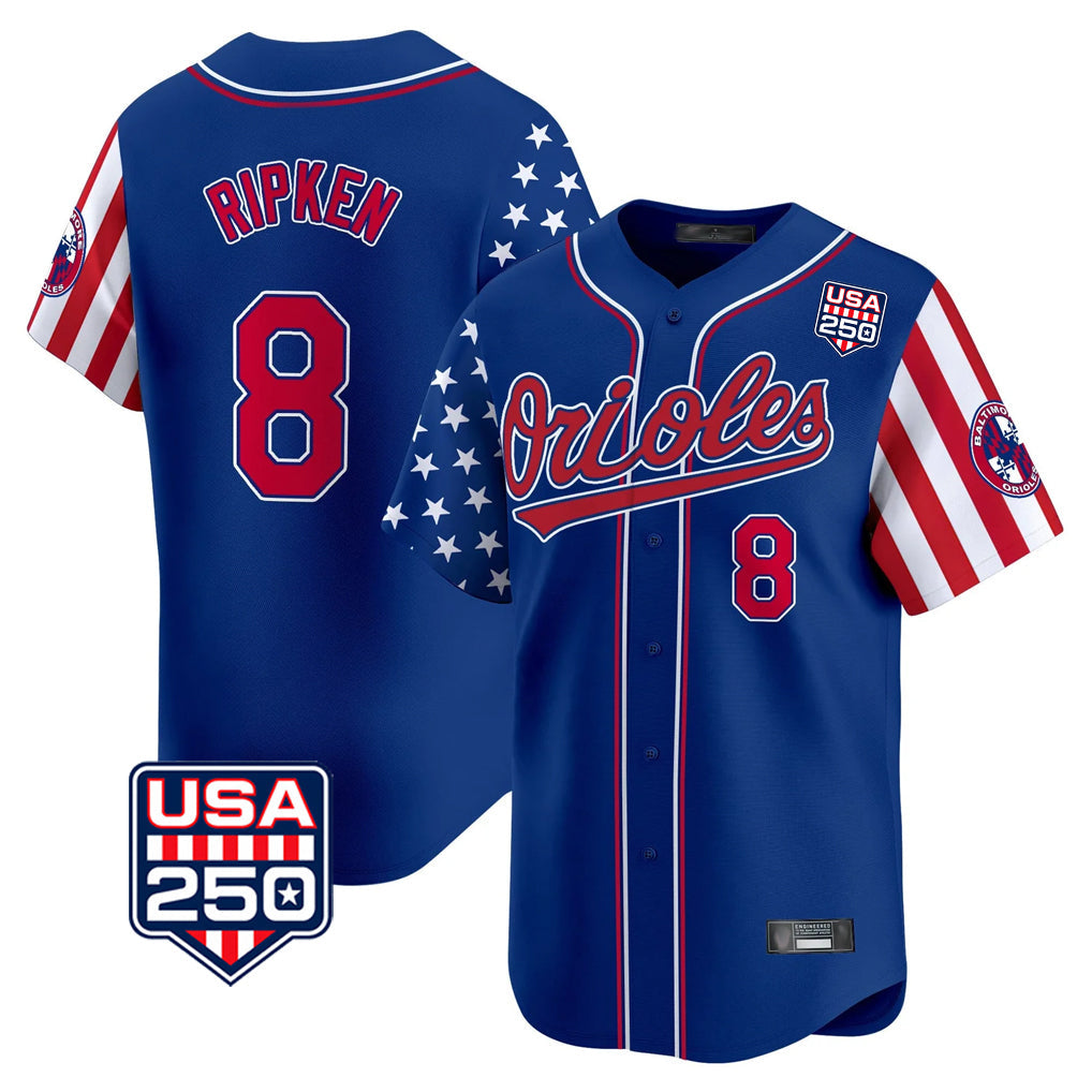 Kooe B.Orioles #8 Cal Ripken Player Royal USA 250 Independence Day Vapor Premier Limited Home Game Stitched Jerseys
