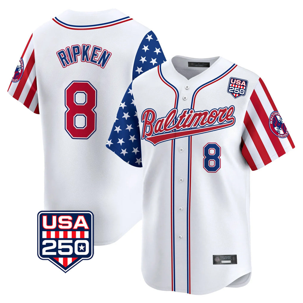 Kooe B.Orioles #8 Cal Ripken Player White USA 250 Independence Day Vapor Premier Limited Home Game Stitched Jerseys