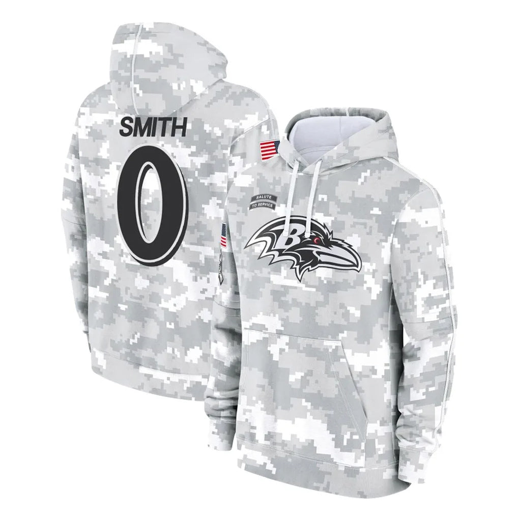 Kooe B.Ravens #0 Roquan Smith Player Arctic Camo Salute to Service Pullover Hoodie Stitched Jerseys