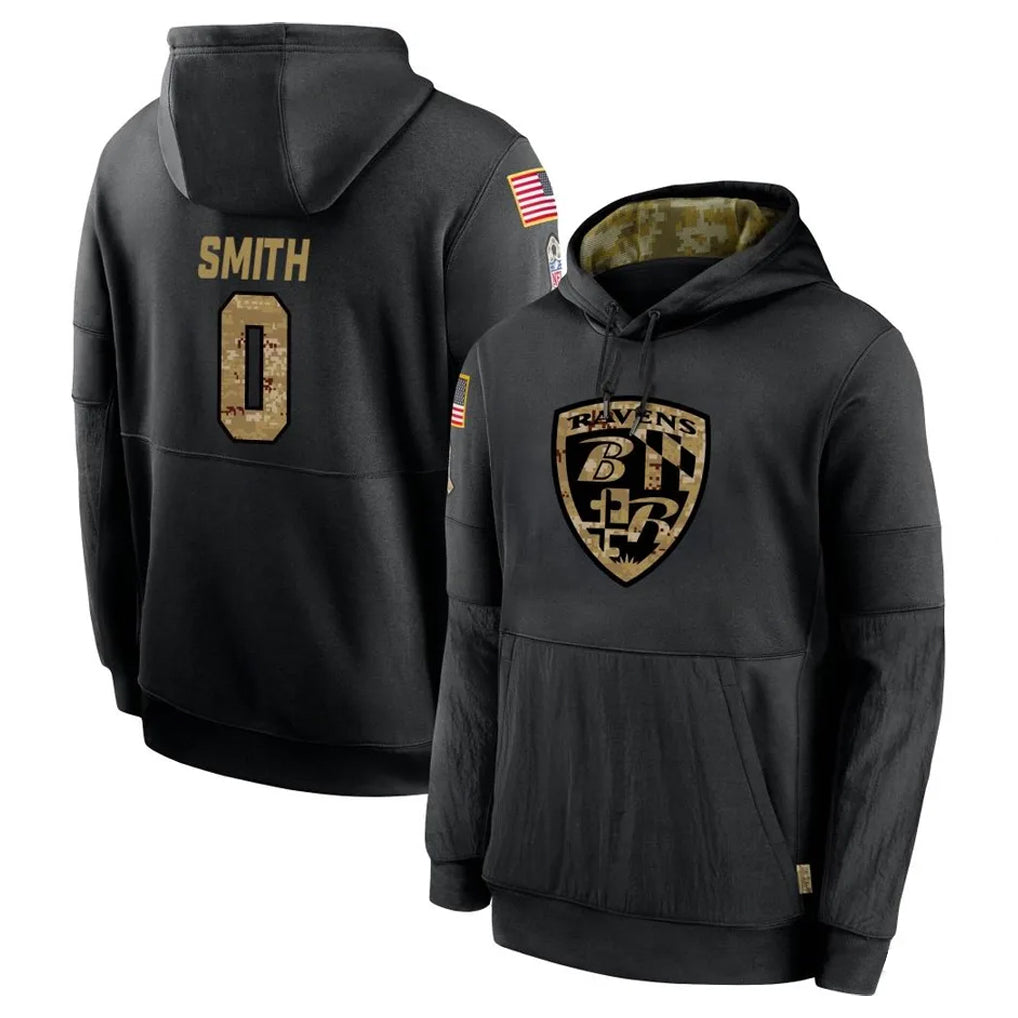 Kooe B.Ravens #0 Roquan Smith Player Black Salute to Service Pullover Hoodie Stitched Jerseys