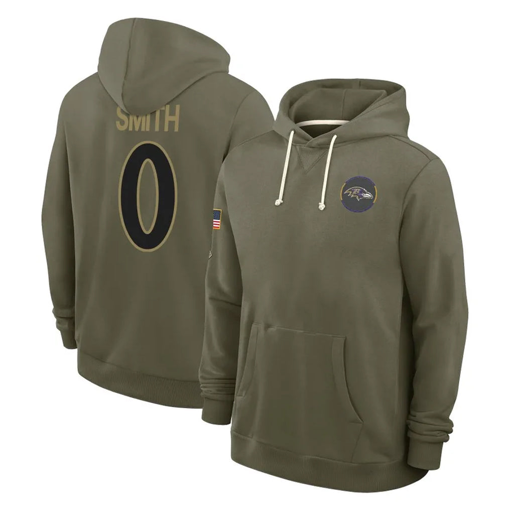 Kooe B.Ravens #0 Roquan Smith Player Olive Salute to Service Hoodie Stitched Jerseys