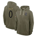 Kooe B.Ravens #0 Roquan Smith Player Olive Salute to Service Hoodie Stitched Jerseys