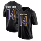 Kooe B.Ravens #14 Kyle Hamilton Player Black Carbon Fashion Game Home Stitched Jerseys