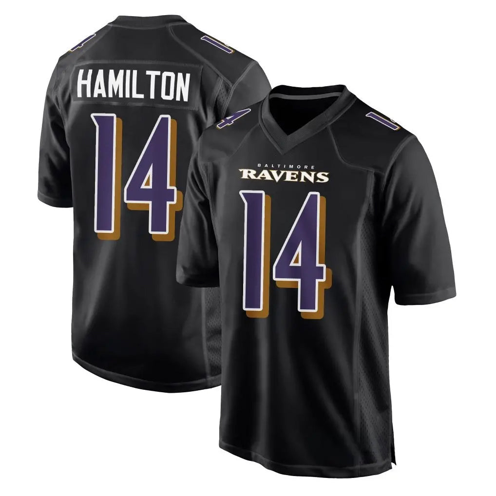 Kooe B.Ravens #14 Kyle Hamilton Player Black Carbon Fashion Game Home Stitched Jerseys