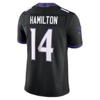 Kooe B.Ravens #14 Kyle Hamilton Player Black Limited Elite Home Game Stitched Jerseys