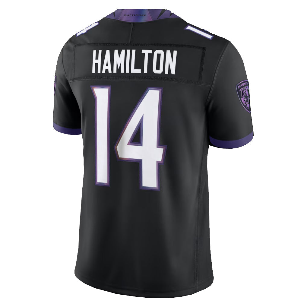 Kooe B.Ravens #14 Kyle Hamilton Player Black Limited Elite Home Game Stitched Jerseys