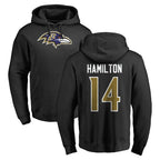 Kooe B.Ravens #14 Kyle Hamilton Player Black Pullover Hoodie Stitched Jerseys
