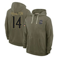 Kooe B.Ravens #14 Kyle Hamilton Player Olive Salute to Service Hoodie Stitched Jerseys