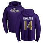 Kooe B.Ravens #14 Kyle Hamilton Player Purple Salute to Service Pullover Hoodie Stitched Jerseys