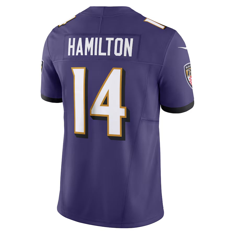 Kooe B.Ravens #14 Kyle Hamilton Player Purple Vapor F.U.S.E. Limited Elite Home Game Stitched Jerseys