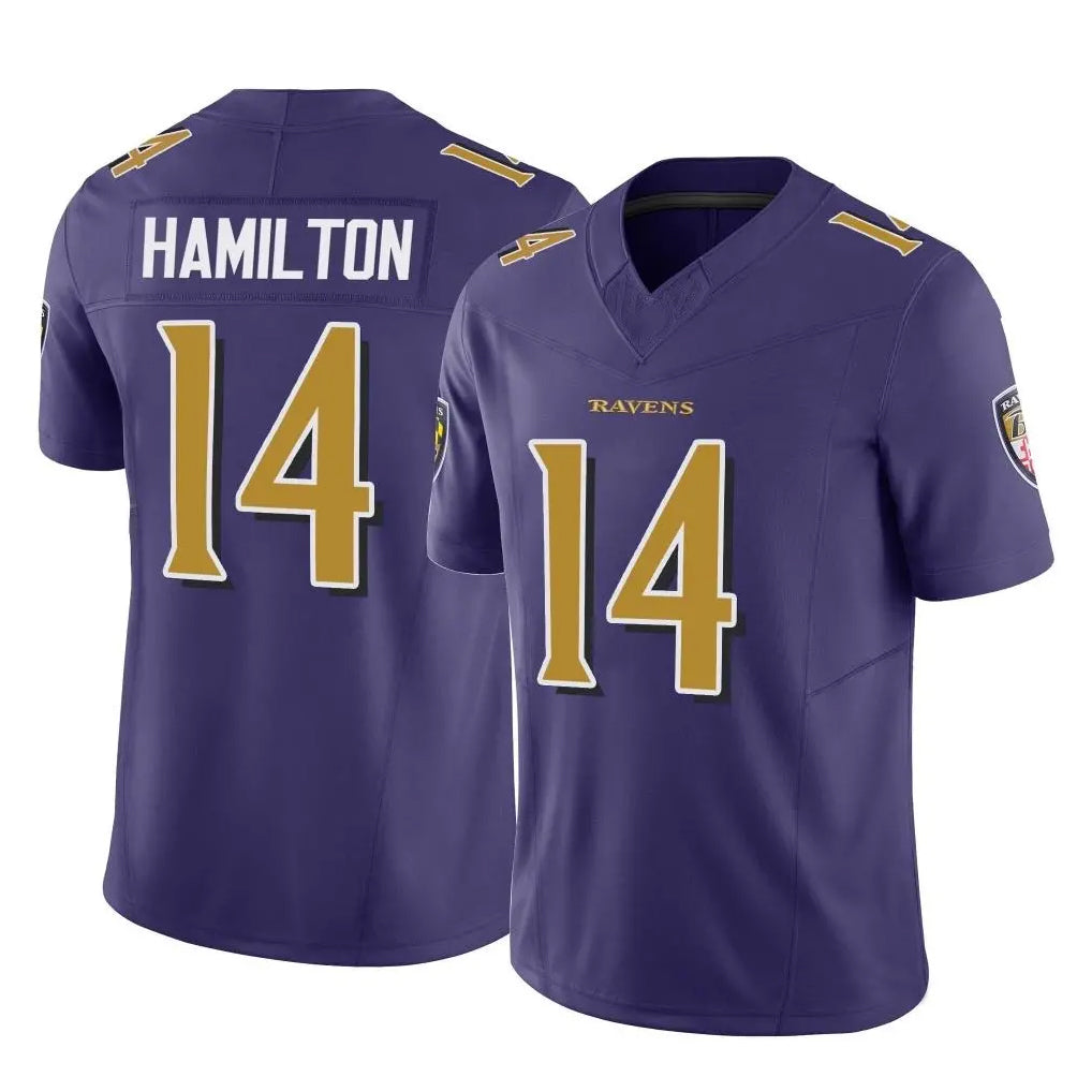 Kooe B.Ravens #14 Kyle Hamilton Player Purple Vapor F.U.S.E. Limited Home Game Stitched Jerseys