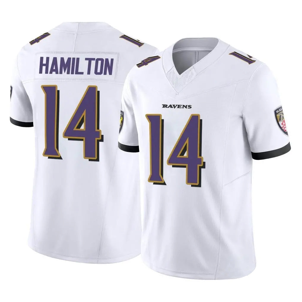 Kooe B.Ravens #14 Kyle Hamilton Player White Vapor F.U.S.E. Limited Elite Home Game Stitched Jerseys