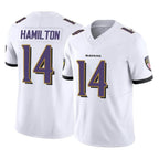 Kooe B.Ravens #14 Kyle Hamilton Player White Vapor F.U.S.E. Limited Elite Home Game Stitched Jerseys