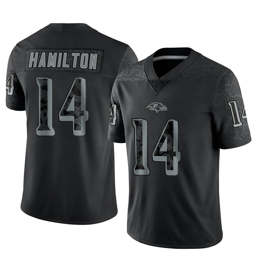 Kooe B.Ravens #14 Kyle Hamilton Player Black REFLECTIVE Limited Stitched Jerseys