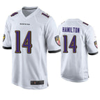 Kooe B.Ravens #14 Kyle Hamilton Player White Home Game Stitched Jerseys