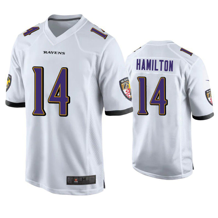 Kooe B.Ravens #14 Kyle Hamilton Player White Home Game Stitched Jerseys