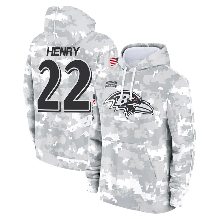 Kooe B.Ravens #22 Derrick Henry Player Arctic Camo Salute To Service Hoodie Stitched Jerseys